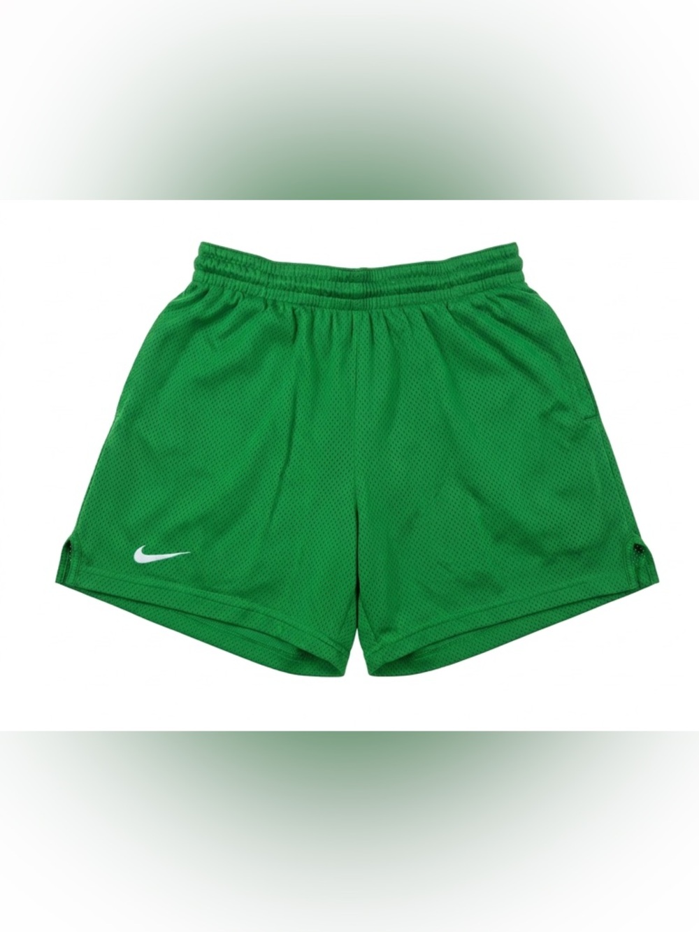 Nike Green Mesh Athletic Shorts with White Swoosh